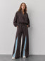 Avrane The Nova coffee zip jacket and wide-leg track pants with blue striped inset panels