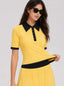 Avrane Piper Polo Top - women's contrast-trim polo with pointed collar in yellow