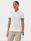 Avrane Bryn Golf Top - women's tailored polo shirt with half-zip and striped cuffs in white