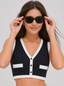 Avrane Hadley Crop Tank - women's preppy sleeveless cropped top with V-neck piping in black