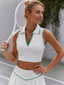 Avrane Liora Tennis Top - women's cropped polo top with contrast green trim in white