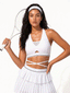 Avrane Indie Tennis Bra - women's medium-impact sports bra with mesh cutout and crisscross back in white
