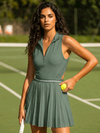 Avrane Callie Tennis Dress - women's zip-front tennis dress with mesh cutout in green