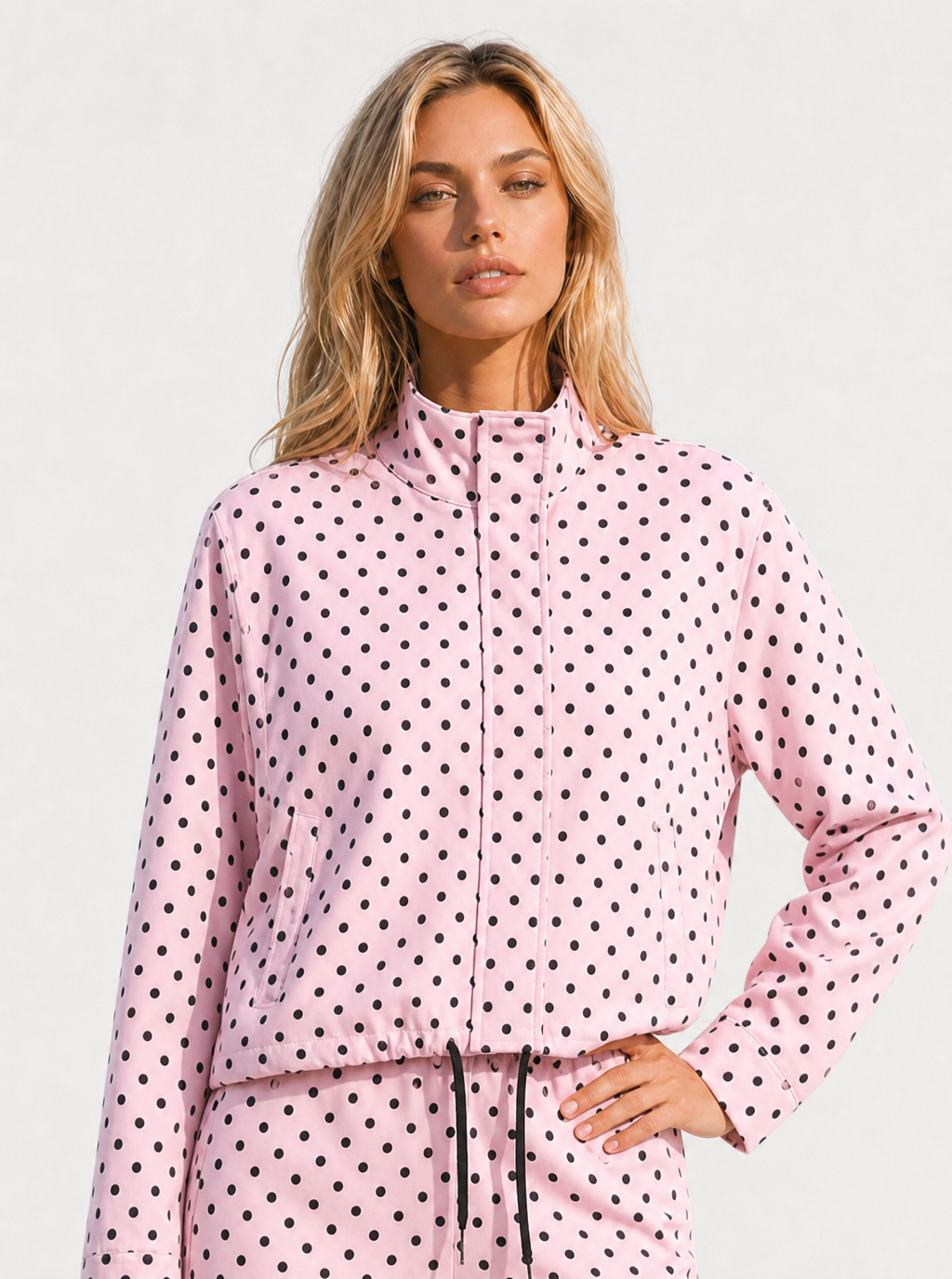 Avrane The Brielle Polka-Dot Zip Top - women's mock-neck cropped zip jacket