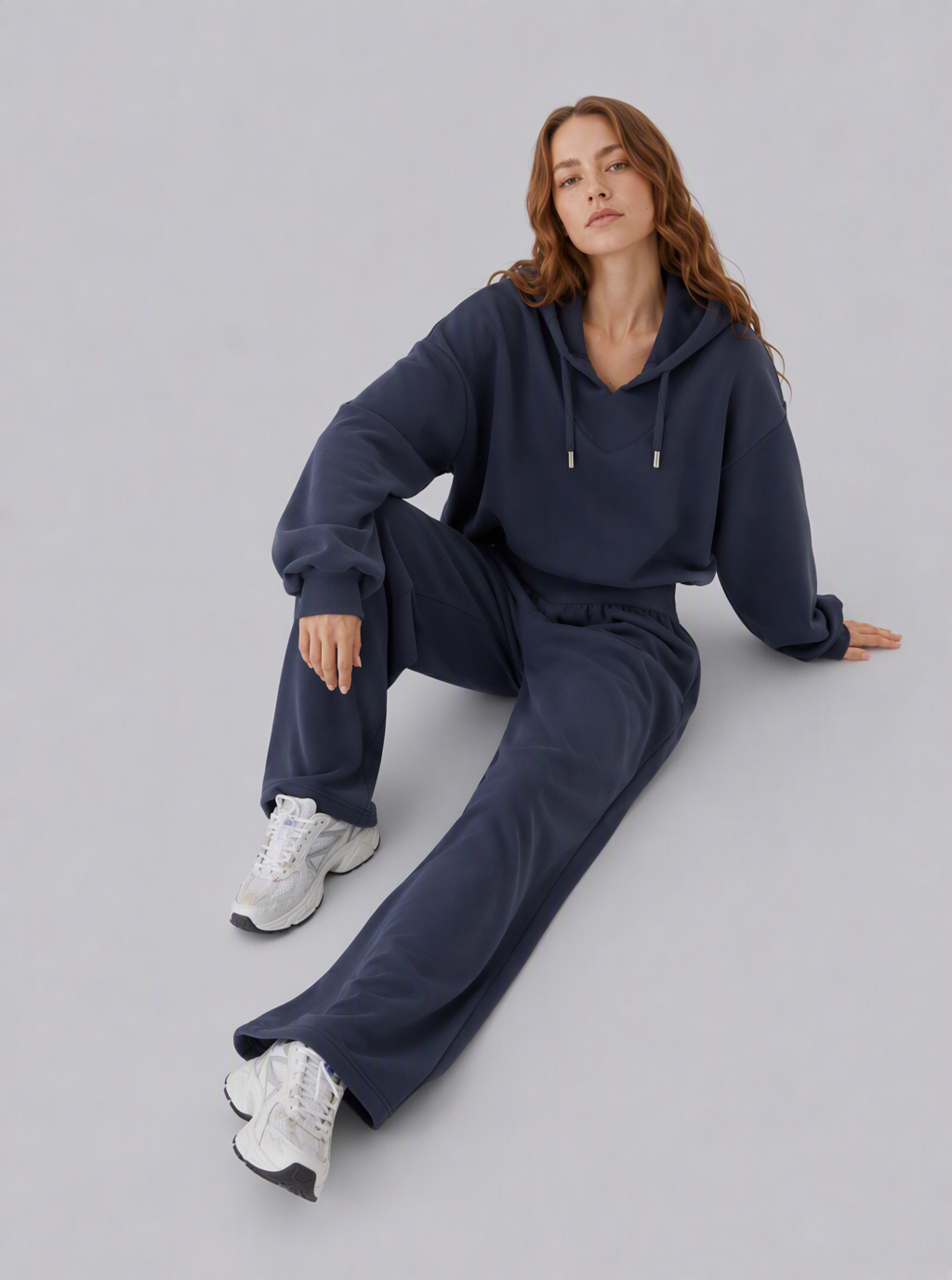 Avrane The Leona V-Waist Hoodie Set - women's cropped hoodie and v-waist wide-leg pant set in dark gray, brown, navy, apricot, black
