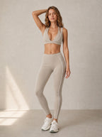 Avrane The Tessa navy sports bra and high-rise legging set with contrast piping