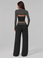 Avrane The Sloane layered wide-leg set with halter crop top and cropped bolero