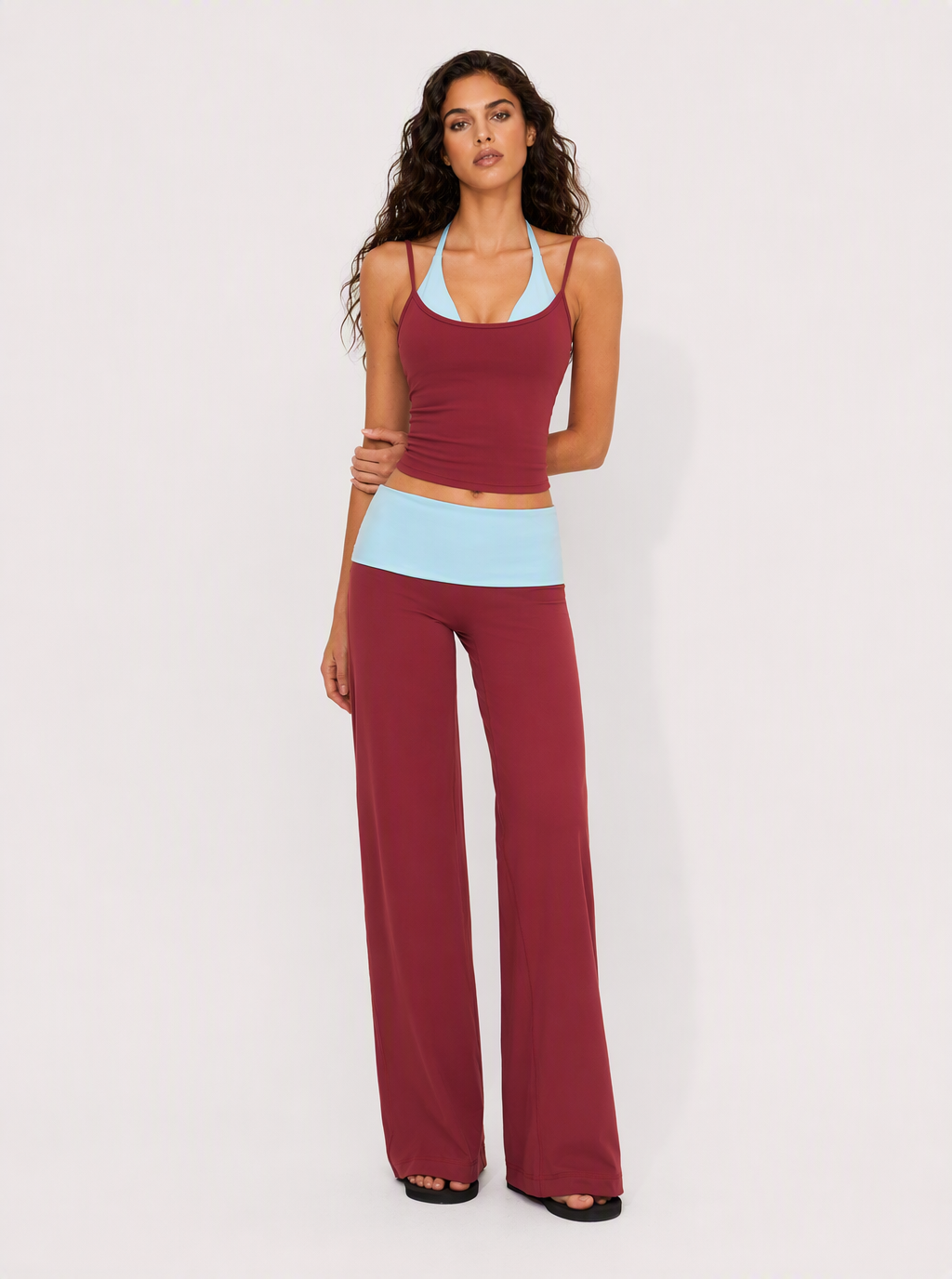 Avrane The Tessa Padded Color-Block Set - women's padded faux-layer color-block stretch set in red blue, blue yellow, navy red, black yellow, navy yellow Main image