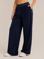 Avrane The Colette Contrast-Waist Bottom - women's contrast-waist wide-leg track pants