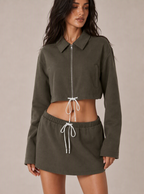 Avrane The Verity Drawcord Outerwear - women's cropped zip jacket with contrast drawcord hem
