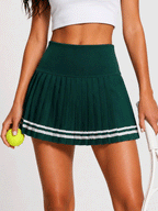 Avrane Beatrix Tennis Skort - women's preppy pleated tennis skort with white stripe trim in green