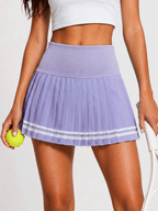Avrane Beatrix Tennis Skort - women's preppy pleated tennis skort with white stripe trim in purple