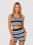 Avrane The Mira Striped Stretch Set - women's striped high-stretch coordinated set in multi, black, blue, pink