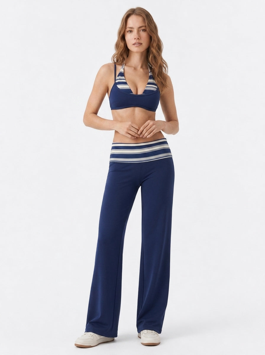 Avrane The Camille Polka-Dot Stripe Set - women's polka-dot and stripe high-stretch set in cream black polka dot, black white polka dot, black stripe, navy white polka dot, navy stripe, brown white polka dot, brown stripe