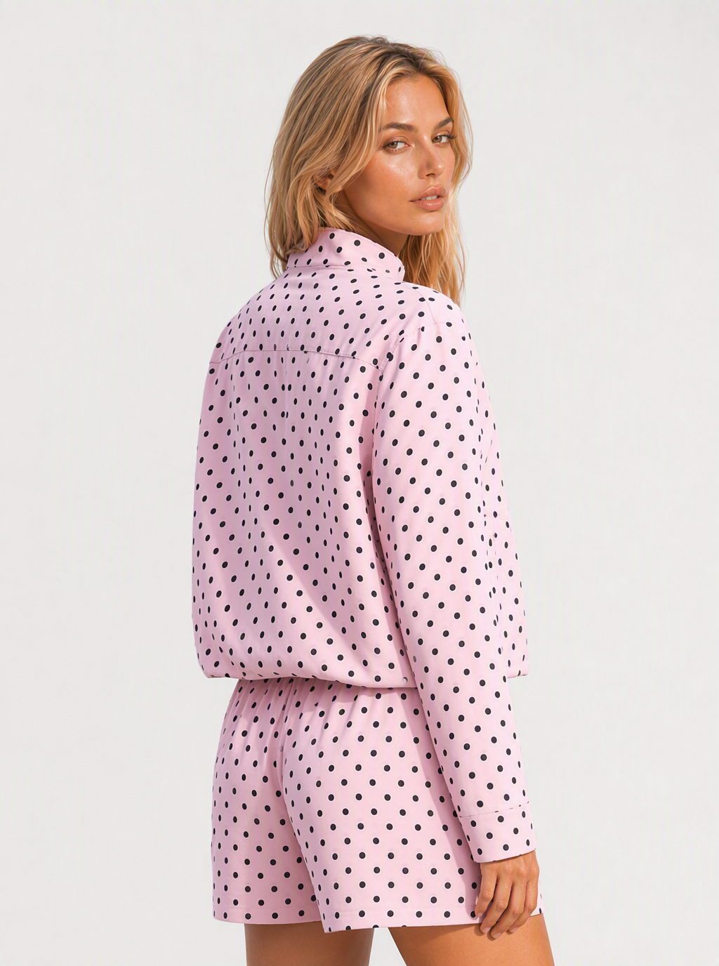 Avrane The Brielle Polka-Dot Zip Top - women's mock-neck cropped zip jacket