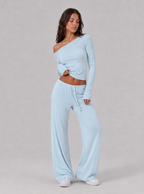 Avrane The Esme Asymmetric Wide-Leg Set - women's off-shoulder top and wide-leg pants