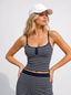 Avrane The Simone Padded Stripe Top - women's padded striped cami top with contrast trim in black, blue