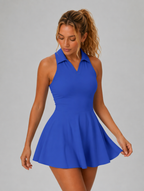 Avrane Romy Tennis Dress - women's collared racerback tennis dress in blue