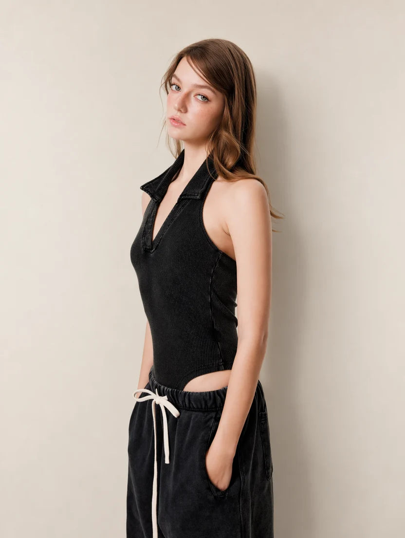 Avrane Polly Halter Bodysuit Top