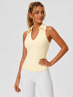 Avrane Juliana Club Polo - women's slim-fit tennis polo with contrast stripe trim in yellow