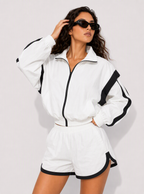 Avrane The Calla Color-Block Track Set - women's zip jacket and dolphin-hem shorts