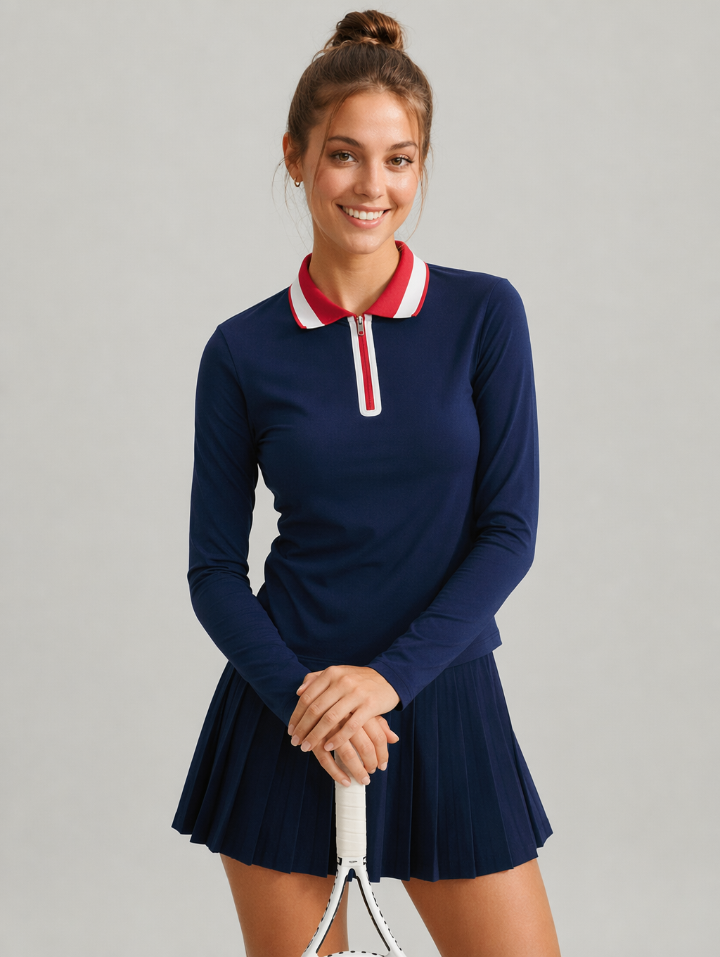 Avrane Poppy Retro Court Set - women's tennis polo top and pleated mini skirt in nylon spandex Main image