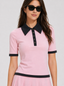 Avrane Piper Polo Top - women's contrast-trim polo with pointed collar in pink