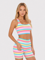 Avrane The Mira Striped Stretch Set - women's striped high-stretch coordinated set in multi, black, blue, pink