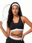 Avrane Indie Tennis Bra - women's medium-impact sports bra with mesh cutout and crisscross back in black