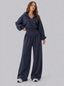 Avrane The Leona V-Waist Hoodie Set - women's cropped hoodie and v-waist wide-leg pant set in dark gray, brown, navy, apricot, black