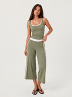 Avrane The Maren Contrast Layered Set - women's contrast-layer tank and cropped wide-leg set in green