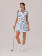 Avrane Freya Court Dress - women's leopard print polo tennis dress in blue