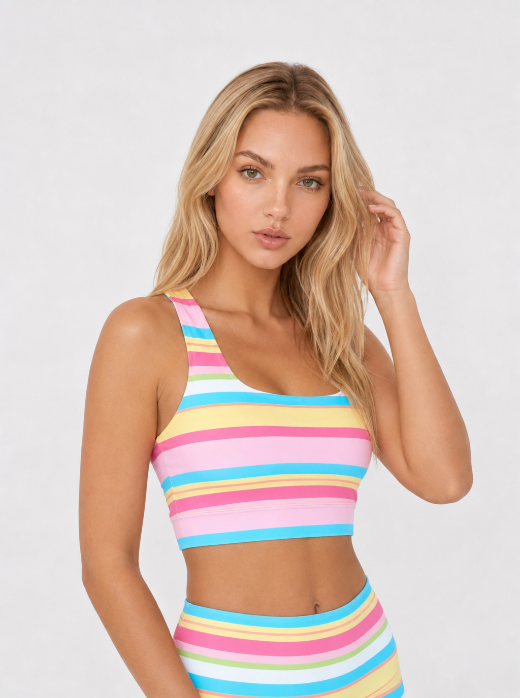 Avrane The Mira Striped Stretch Set - women's striped high-stretch coordinated set in multi, black, blue, pink