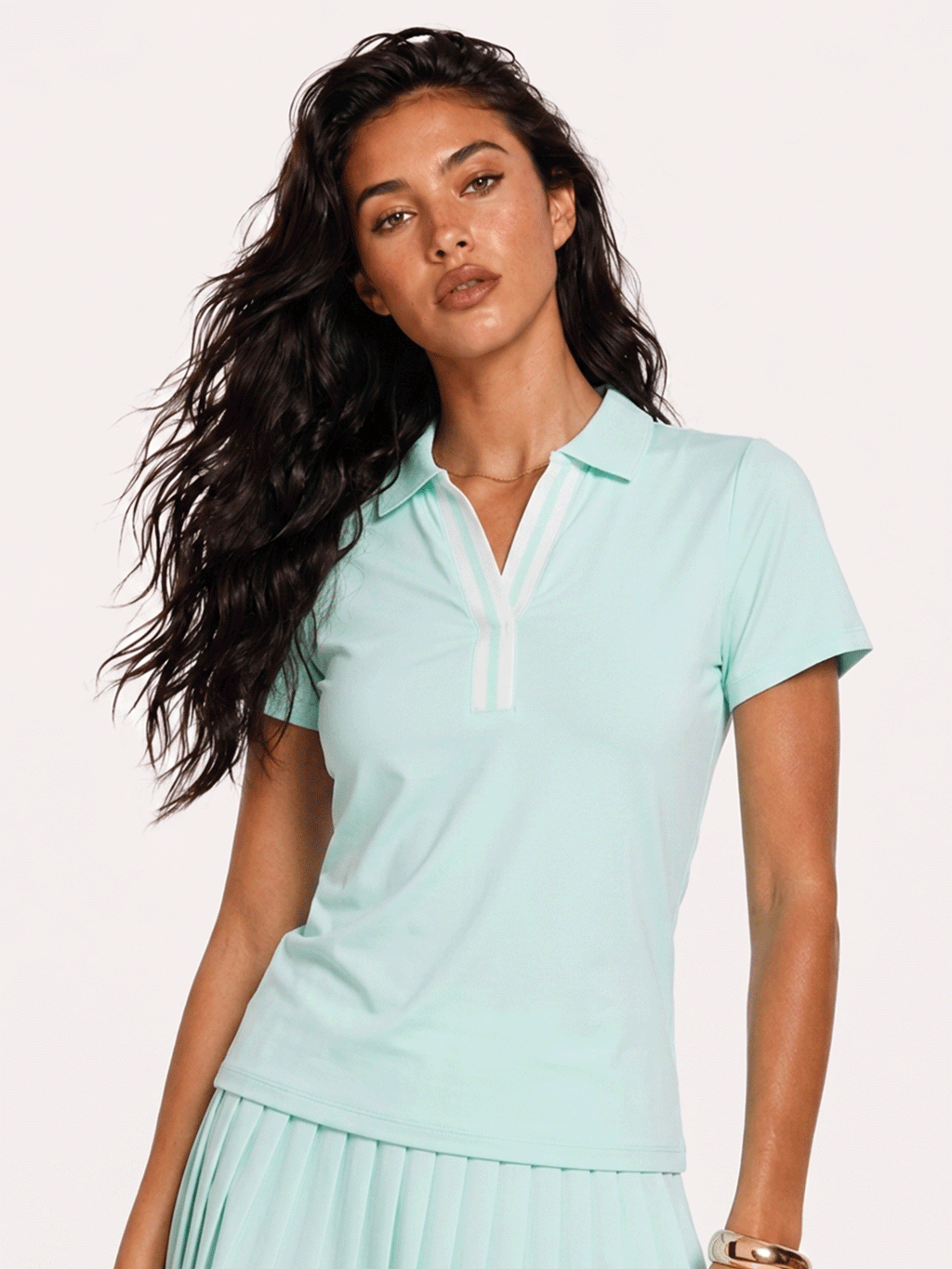 Avrane Juliana Club Polo - women's slim-fit tennis polo with contrast stripe trim in mint green