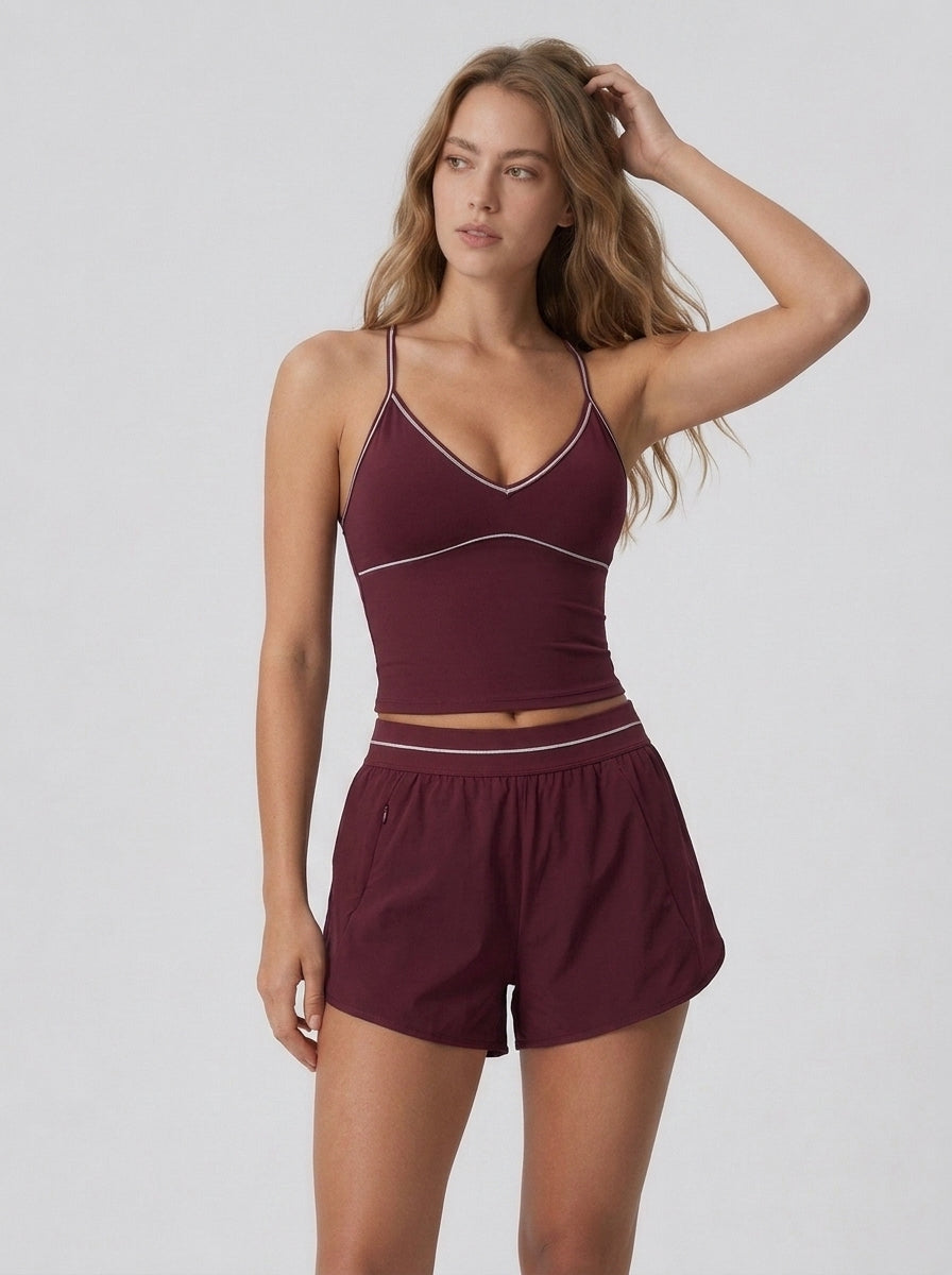 Avrane Camille Layered Short Active Set - women's removable-pad tank and layered short set