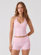 Avrane The Noelle Second-Skin Stretch Set - women's high-stretch nylon-blend coordinated set in black, coffee, blue, apricot