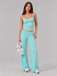 Avrane The Kaia Striped Cami Wide-Leg Set - women's striped cami and foldover wide-leg pant set in blue green, gray, orange, pink