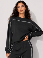Avrane The Elowen Contrast-Piped Jogger Set - women's relaxed sweatshirt and tapered joggers