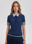 Avrane The Reese navy short-sleeve polo top with light blue collar and striped cuffs