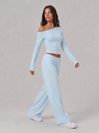 Avrane The Esme Asymmetric Wide-Leg Set - women's off-shoulder top and wide-leg pants