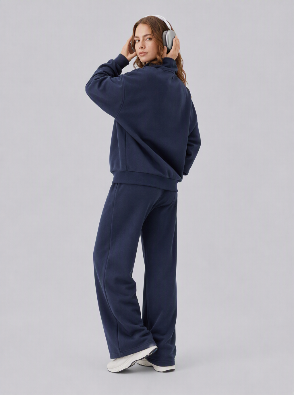 Avrane The Odessa Half-Zip Lounge Set - women's oversized half-zip sweatshirt and wide-leg pant set in black, gray, coffee, green, navy