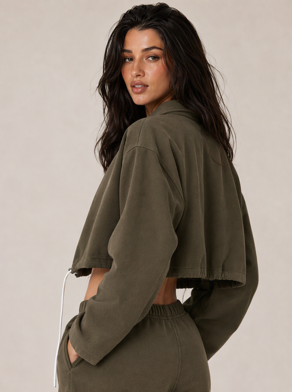 Avrane The Verity Drawcord Outerwear - women's cropped zip jacket with contrast drawcord hem