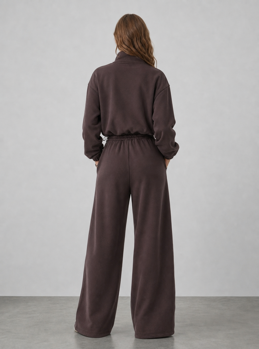 Avrane The Nova coffee zip jacket and wide-leg track pants with blue striped inset panels