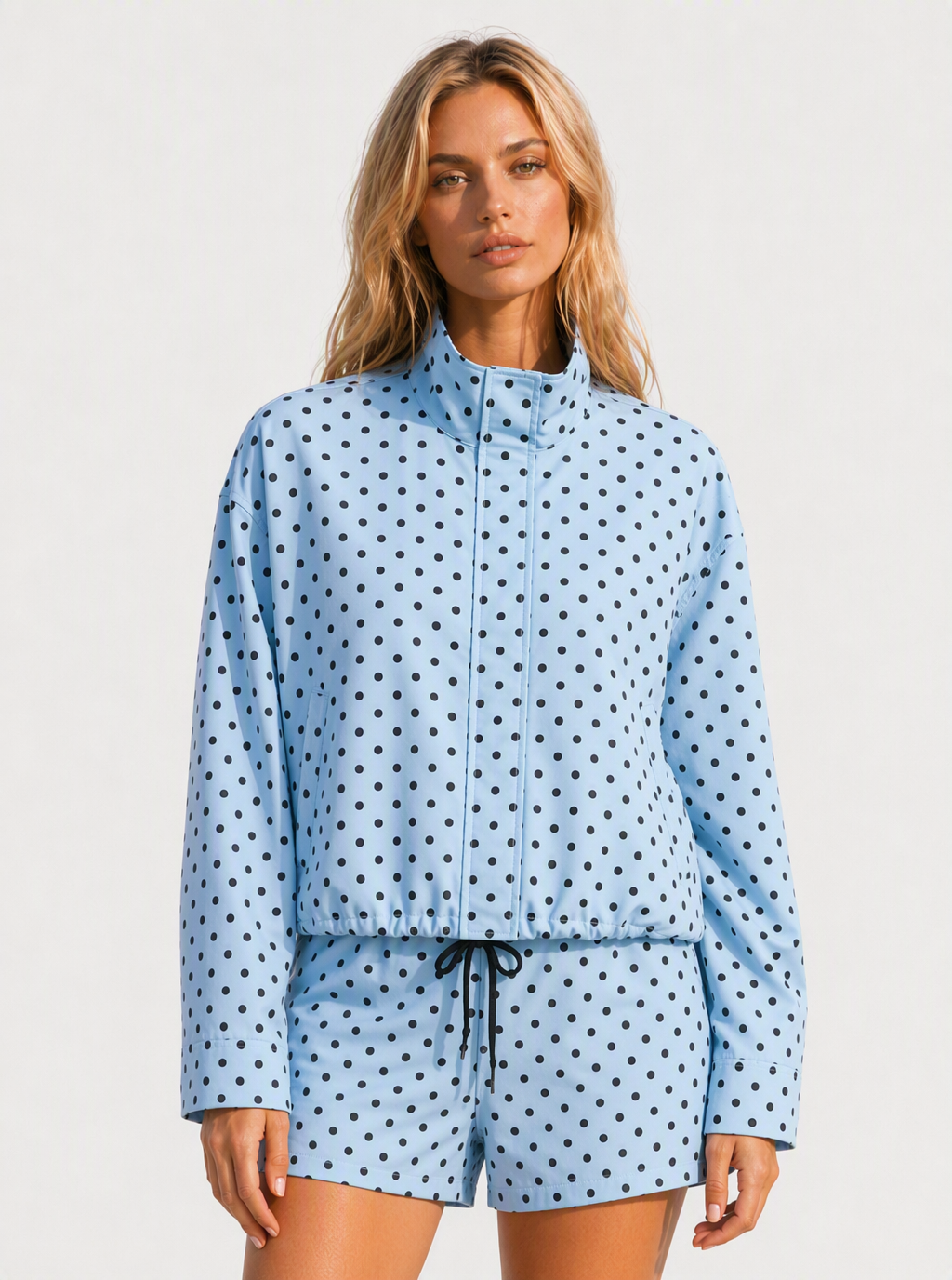 Avrane The Brielle Polka-Dot Zip Top - women's mock-neck cropped zip jacket
