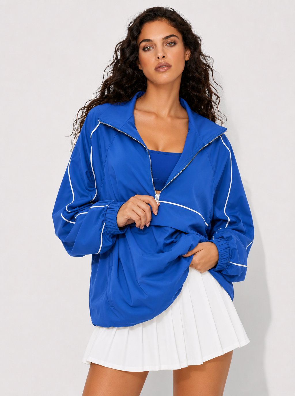 Avrane The Blair Contrast-Trim Outerwear - women's half-zip nylon active layer with contrast piping