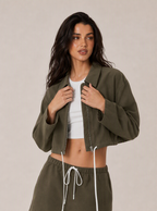Avrane The Verity Drawcord Outerwear - women's cropped zip jacket with contrast drawcord hem