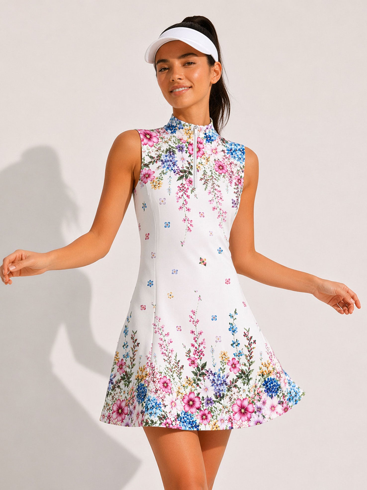Avrane Wisteria Golf Dress - women's floral print A-line golf dress in pink Main image