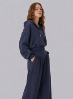 Avrane The Leona V-Waist Hoodie Set - women's cropped hoodie and v-waist wide-leg pant set in dark gray, brown, navy, apricot, black
