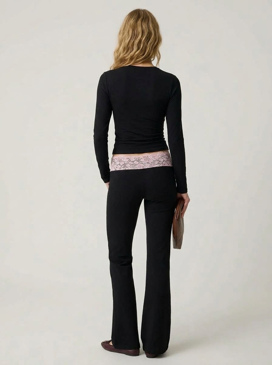 Avrane The Anouk Lace-Trim Flare Set - women's wrap top and flare pants
