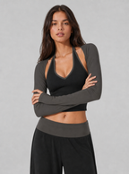 Avrane The Sloane layered wide-leg set with halter crop top and cropped bolero